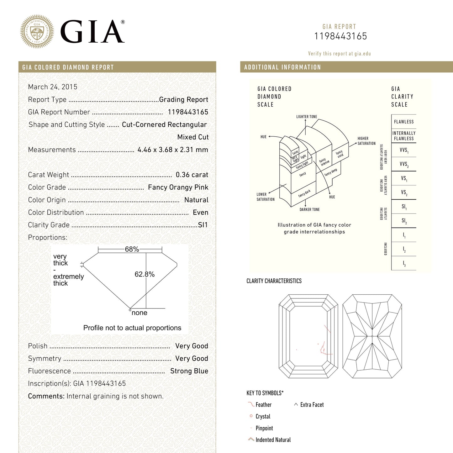 0.36ct 4.46x3.68x2.31mm GIA SI1 Fancy Orangy Pink Cut Corner Rectangle Brilliant 🇦🇺 24123-01