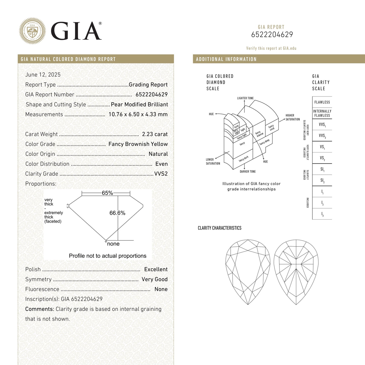 2.23ct 10.76x6.50x4.33mm GIA VVS2 Fancy Brownish Yellow Pear Brilliant 🇨🇦 27709-01