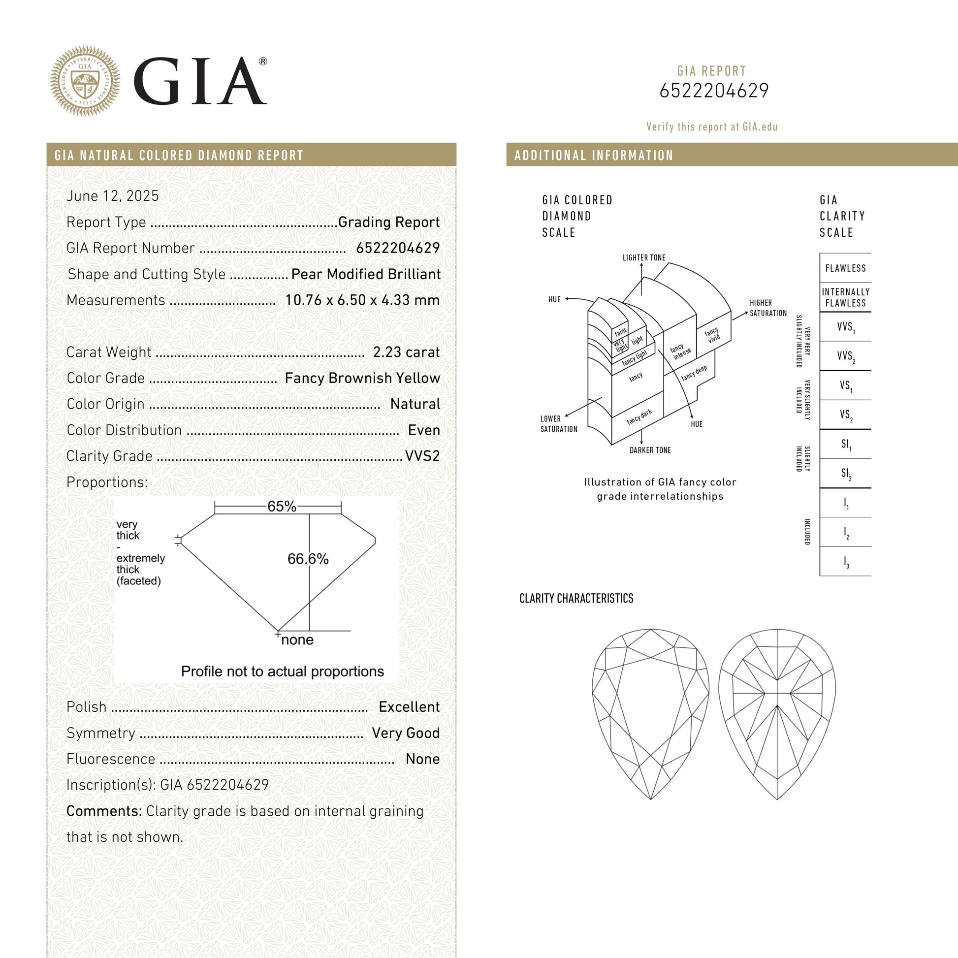 2.23ct 10.76x6.50x4.33mm GIA VVS2 Fancy Brownish Yellow Pear Brilliant 🇨🇦 27709-01