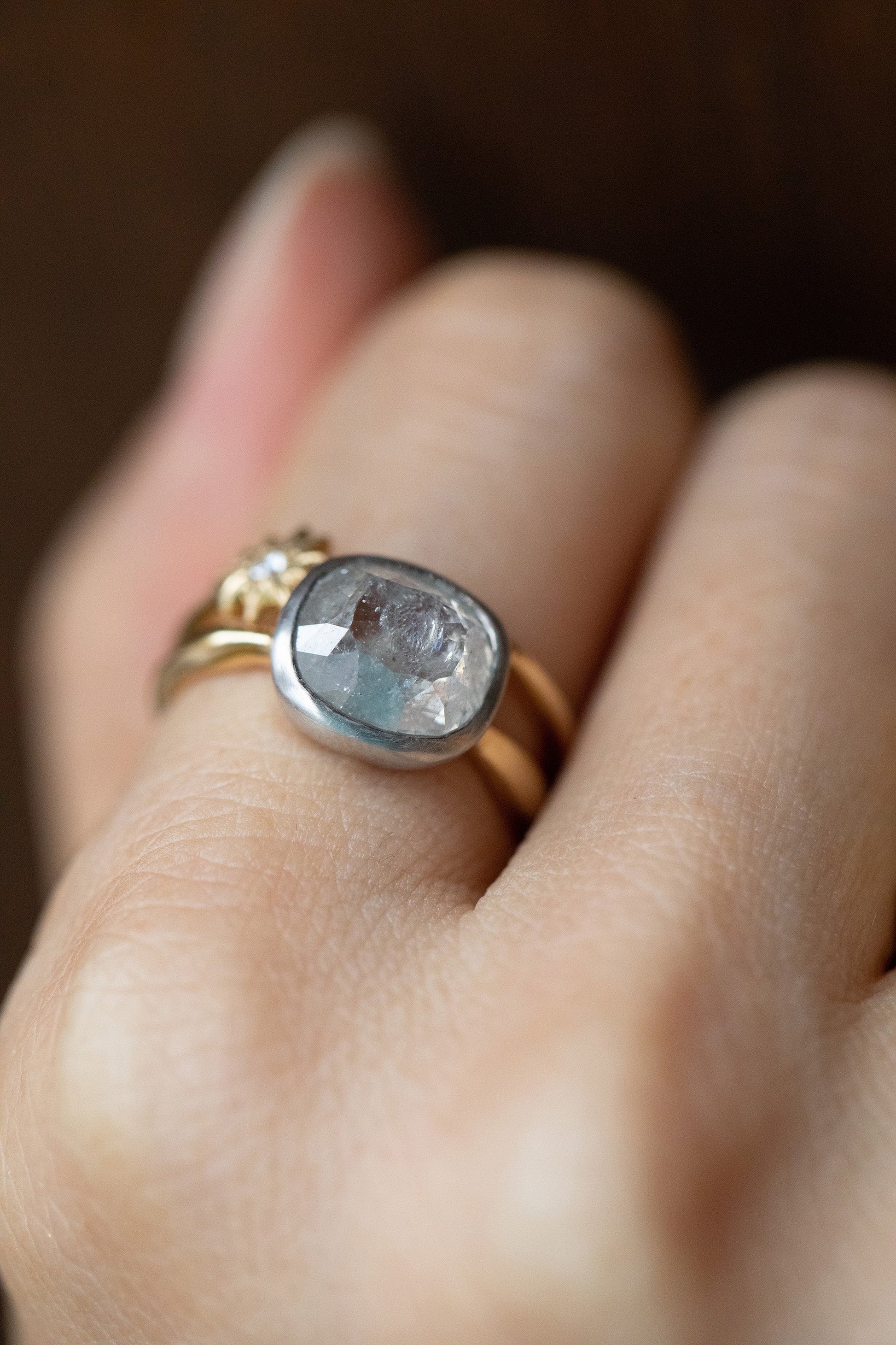 2.78ct  Grey Diamond, 18KYG High Polish, with Pt900 Matte Bezel