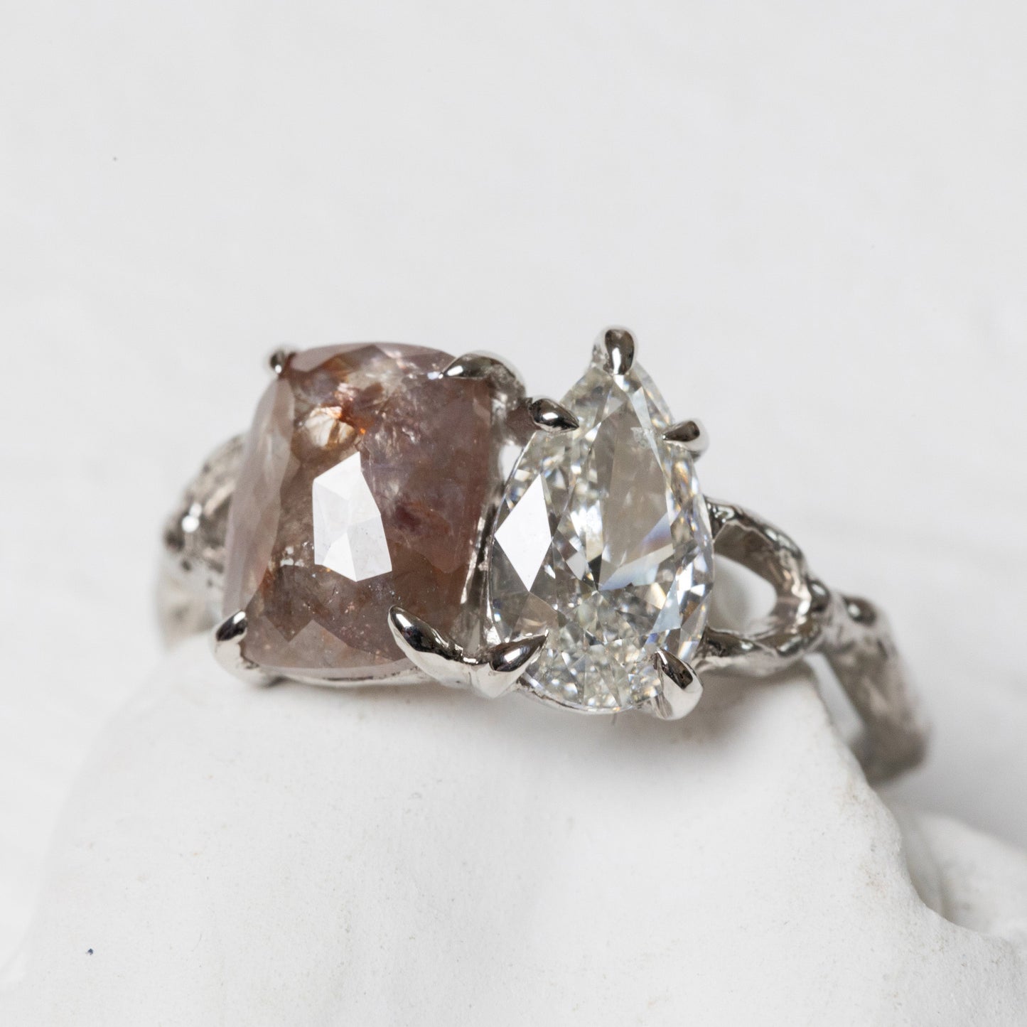 3.5ct Brownish Red Diamond + 1.0ct Pear Brilliant Diamond, Pt900, with Prongs